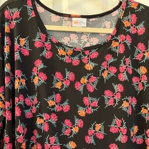 LLR Black Floral Slinky Irma High Low Tunic Top Sz L (16-18)